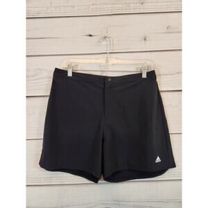 Adidas Womens Black Solid Stretch High Rise Flat Front Athletic Short Size Large